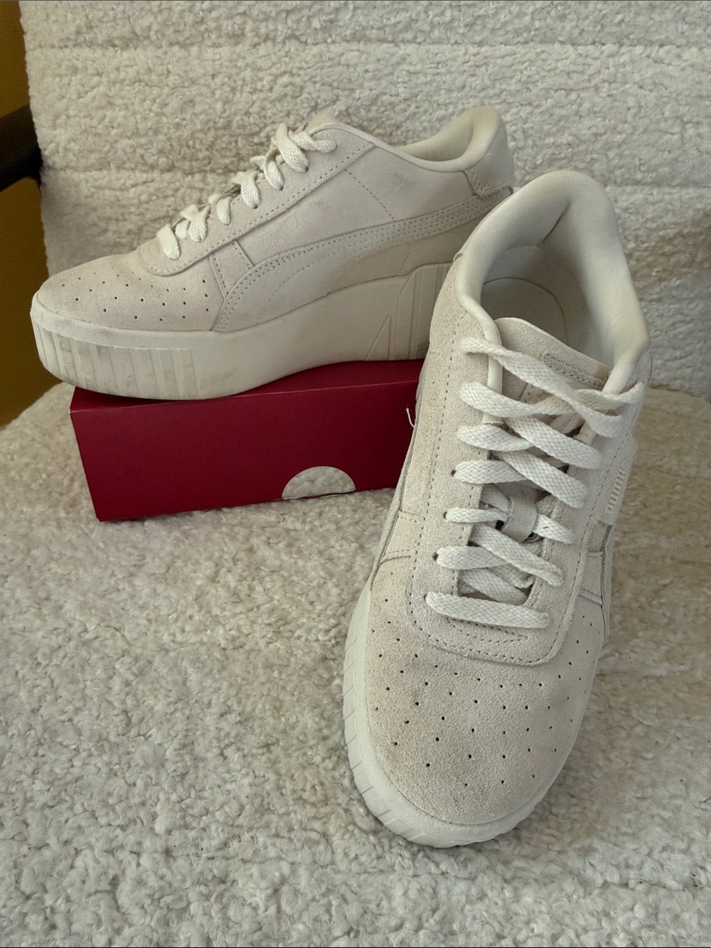 Women’s Cream Platform Suede Sneakers